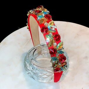 HEAD BAND RHINESTONES RED NEW HAIR ACCESSORIES GLAM SUEDE HAND MADE